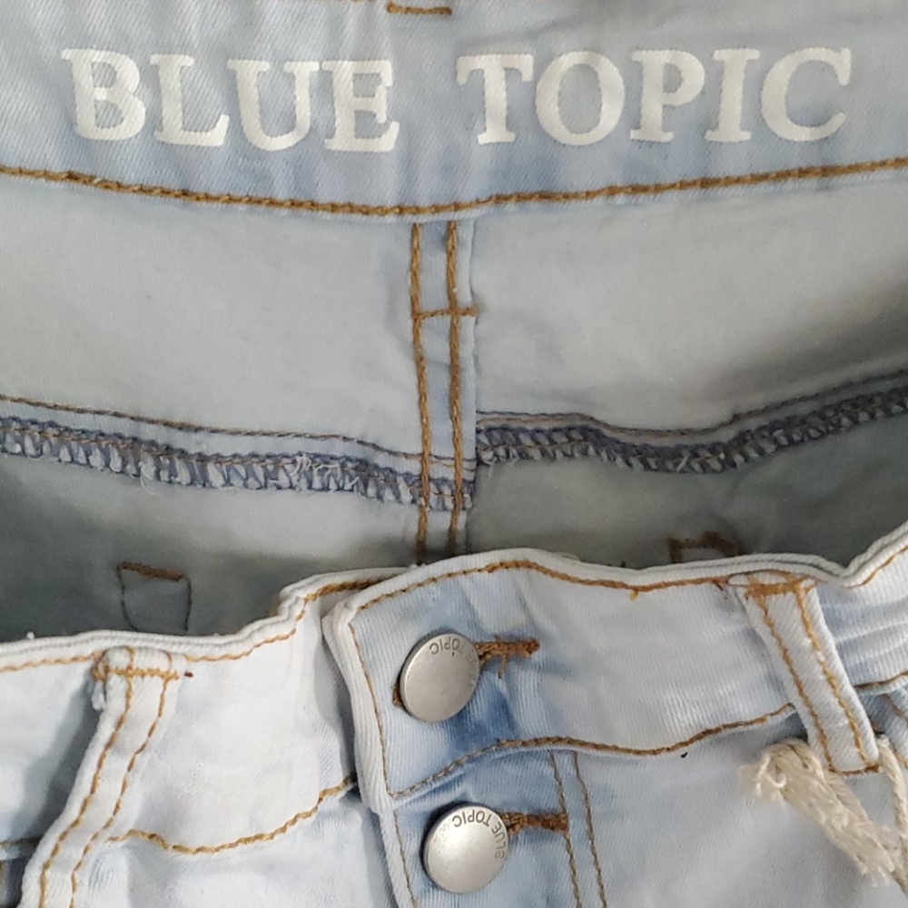 Blue Topic Distressed Denim Fishnet Shorts - Picture 2 of 6